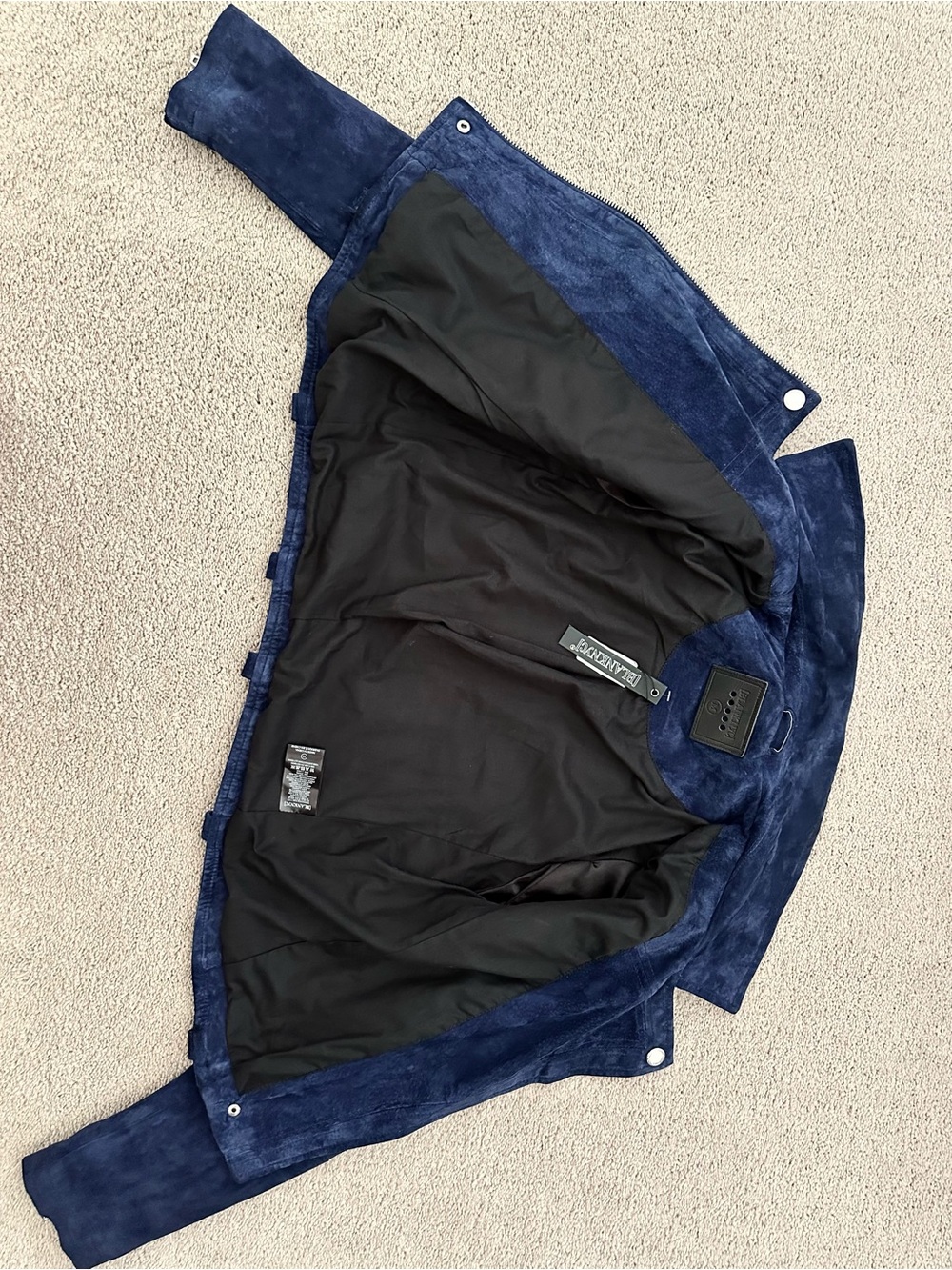 100% Suede Leather Fall Navy Blue Moto Jacket - Blank NYC - Picture 13 of 17